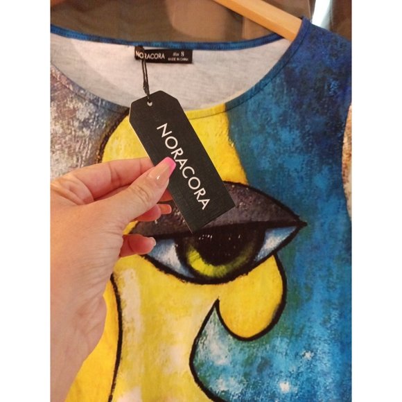 Nwt Women's Noracora Vibrant Colorful Art Front & Back Print Blouse Small - Picture 2 of 8